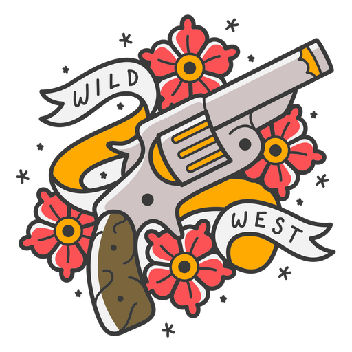Wild west revolver quote color stroke