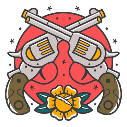 Wild west crossed revolvers color stroke PNG Design
