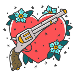 Tatuaje Tradicional Corazón con Pistola Diseño PNG