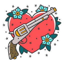 Traditional Tattoo Heart with Pistol PNG Design