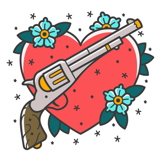 Tatuaje Tradicional Corazón con Pistola Diseño PNG