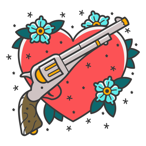 Traditionelles Tattoo-Herz mit Pistole