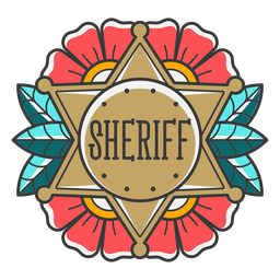 Farbstrich des Wildwest-Sheriff-Abzeichens mit Blumenmuster PNG-Design