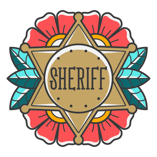 Trazo de color de la insignia del sheriff floral del salvaje oeste Diseño PNG