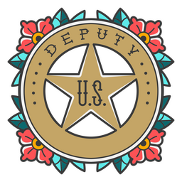 Wild west US deputy floral badge tattoo PNG Design