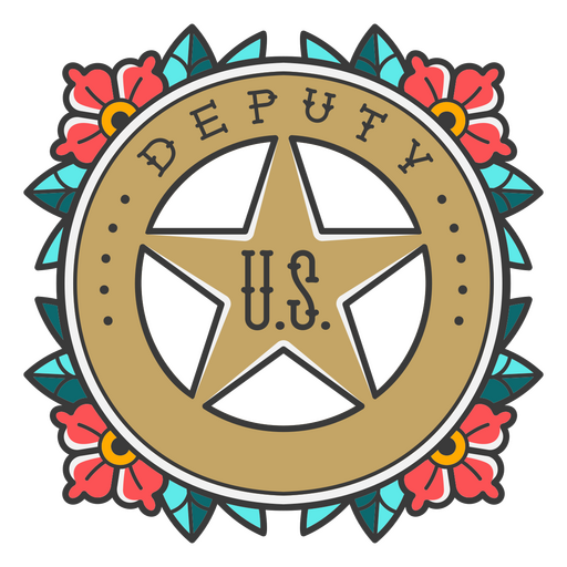 Wild west US deputy floral badge tattoo PNG Design