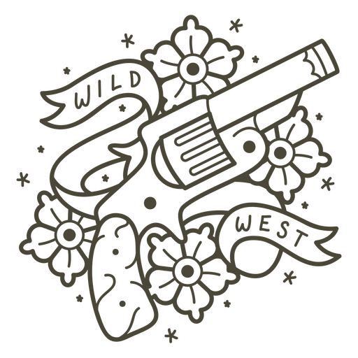 Wild west revolver floral design stroke