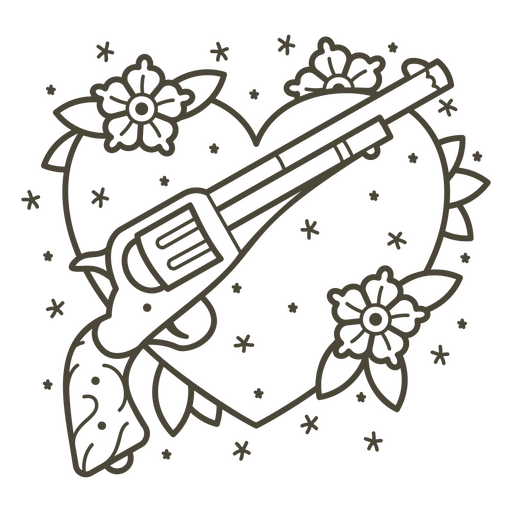 Wild west revolver and a heart stroke PNG Design