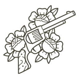 Trazo de diseño de revólver floral salvaje oeste Diseño PNG