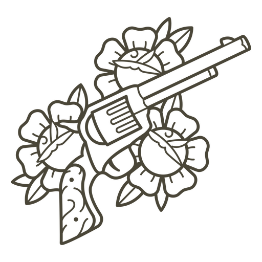 Wild-West-Blumen-Revolver-Design-Strich PNG-Design