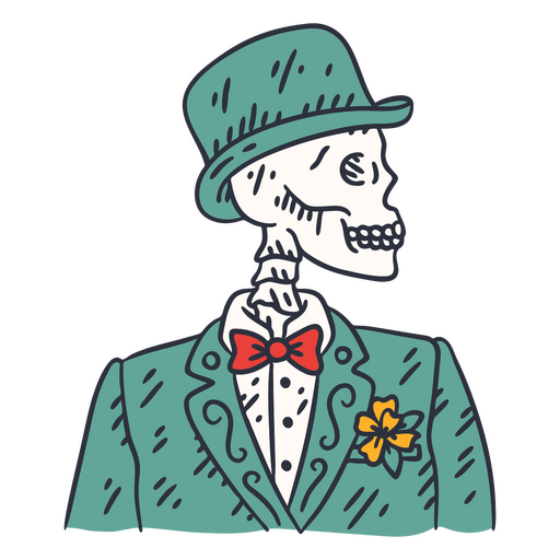Trazo de color del esqueleto del día de los muertos. Diseño PNG