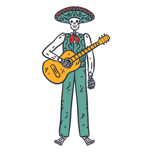 Dia do traço de cor do guitarrista esqueleto morto Desenho PNG