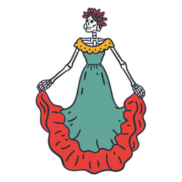 Dia do traço de cor de esqueleto feminino morto Desenho PNG
