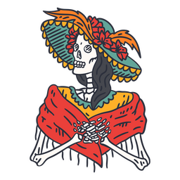 Trazo de color esqueleto del día de la mujer muerta. Diseño PNG