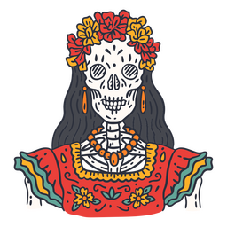 Trazo de color de mujer esqueleto floral del día de muertos Transparent PNG