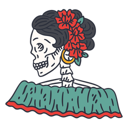 Trazo de color de perfil de esqueleto femenino del día de los muertos Transparent PNG