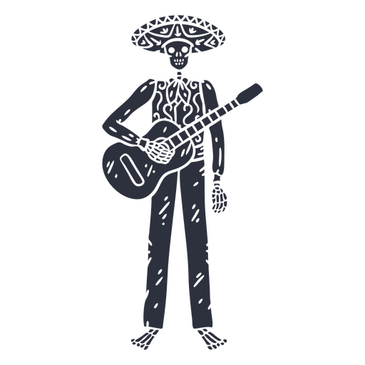 Day of the dead skeleton guitarrist cut out PNG Design