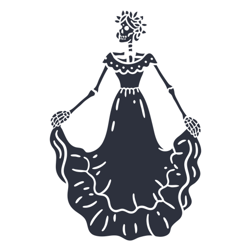 D?a de los muertos skeleton in a dress PNG Design