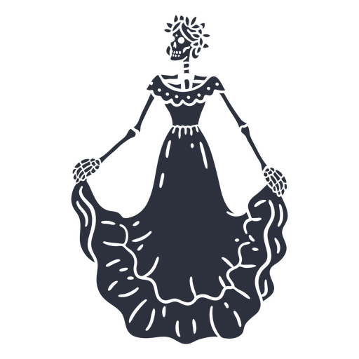 Día de los muertos skeleton in a dress PNG Design