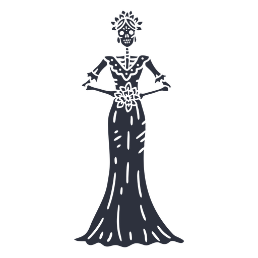 Skeleton bride in black PNG Design