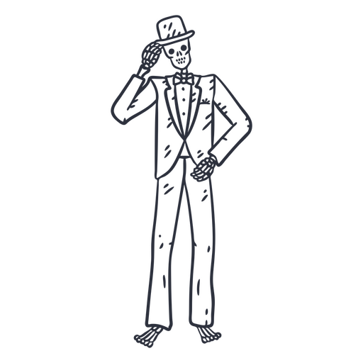 Day of the dead skeleton with hat stroke PNG Design