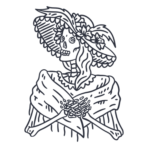 Tag der toten Skelettfrau mit Hutstrich PNG-Design