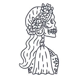 Day of the dead floral skeleton woman stroke PNG Design