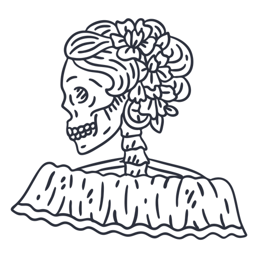 Day of the dead woman skeleton stroke PNG Design