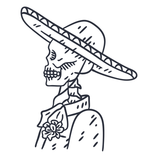 Día del hombre esqueleto muerto con trazo de sombrero. Diseño PNG