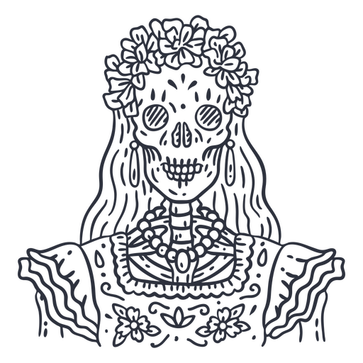 Dia de los muertos esqueleto feminino Desenho PNG