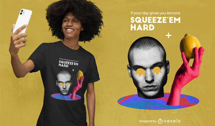 Hombre con camiseta de collage de fruta de limón psd