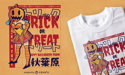 Design assustador de t-shirt de anime girl para o Dia das Bruxas