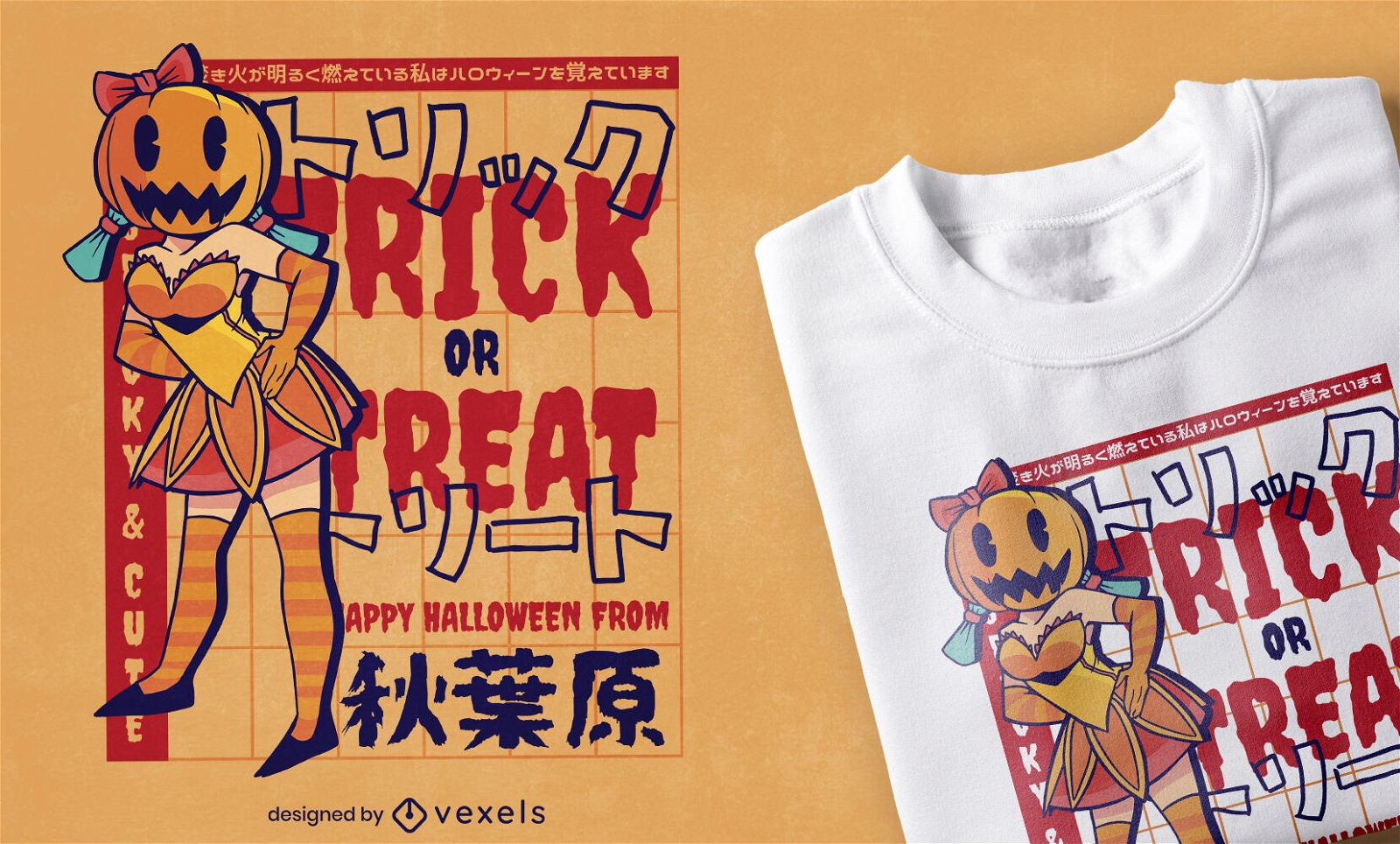 Gruseliges Halloween-Anime-M?dchen-T-Shirt-Design