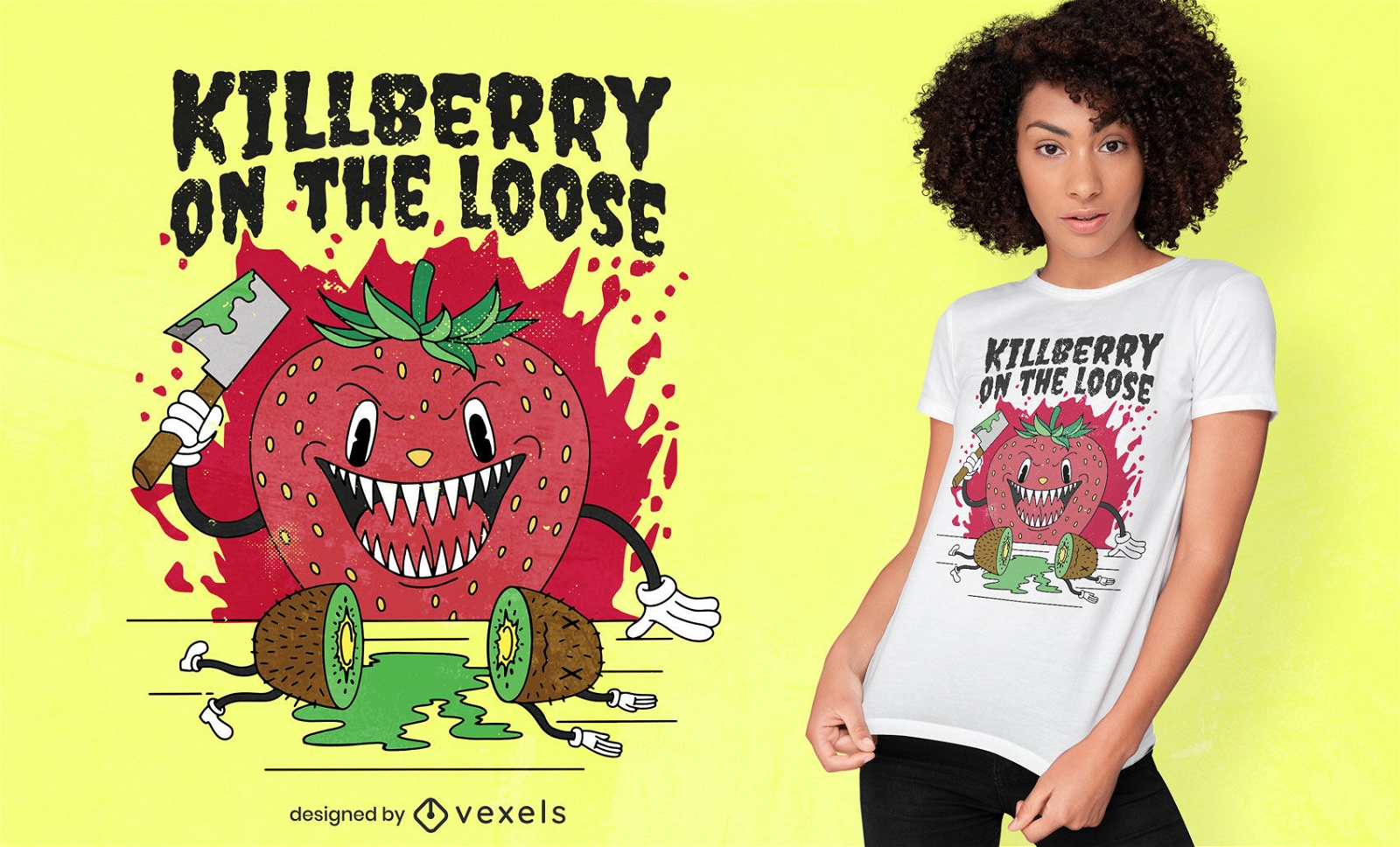 Killer-Erdbeere mit Kiwi-T-Shirt-Design
