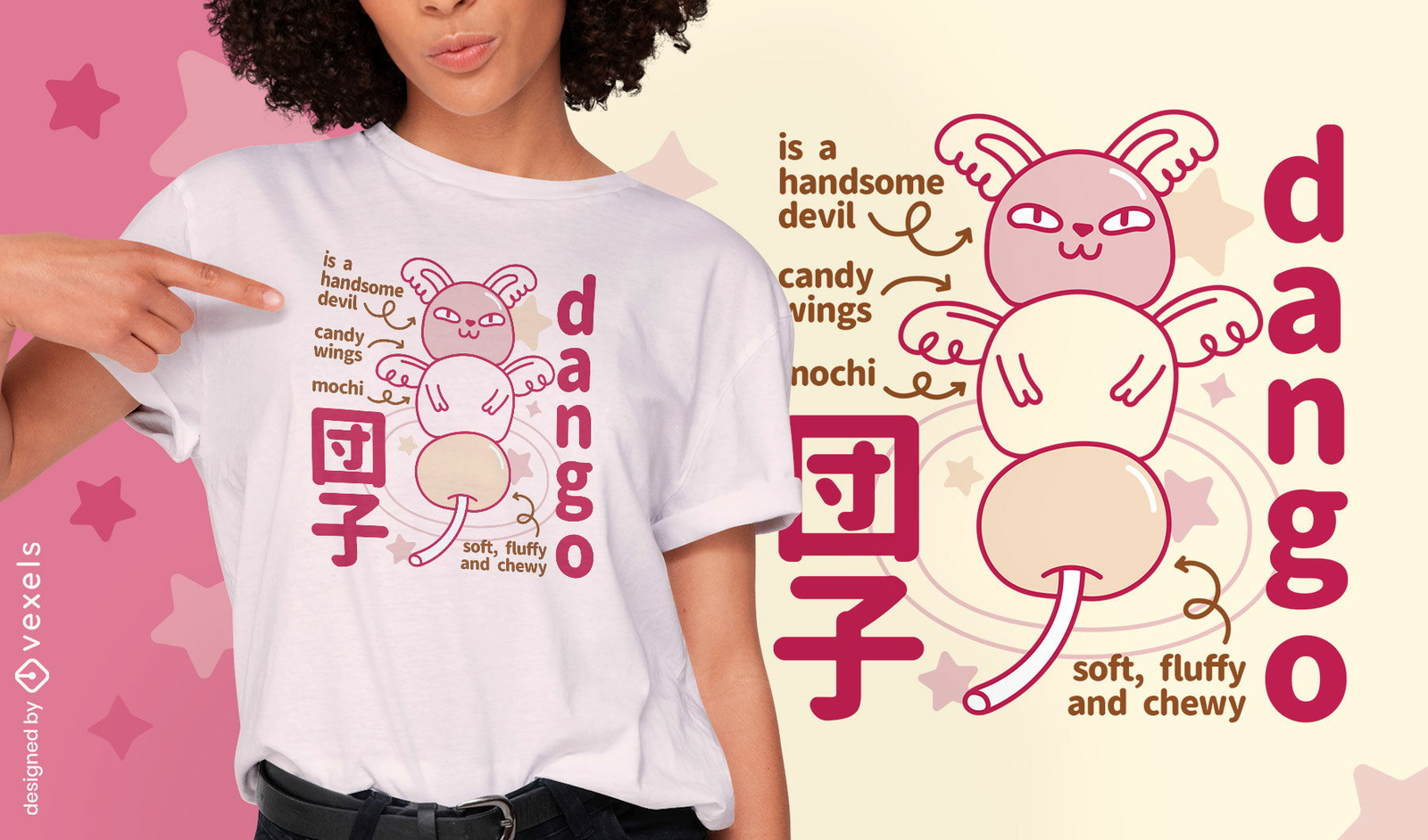 Diseño de camiseta de monstruo dango japonés