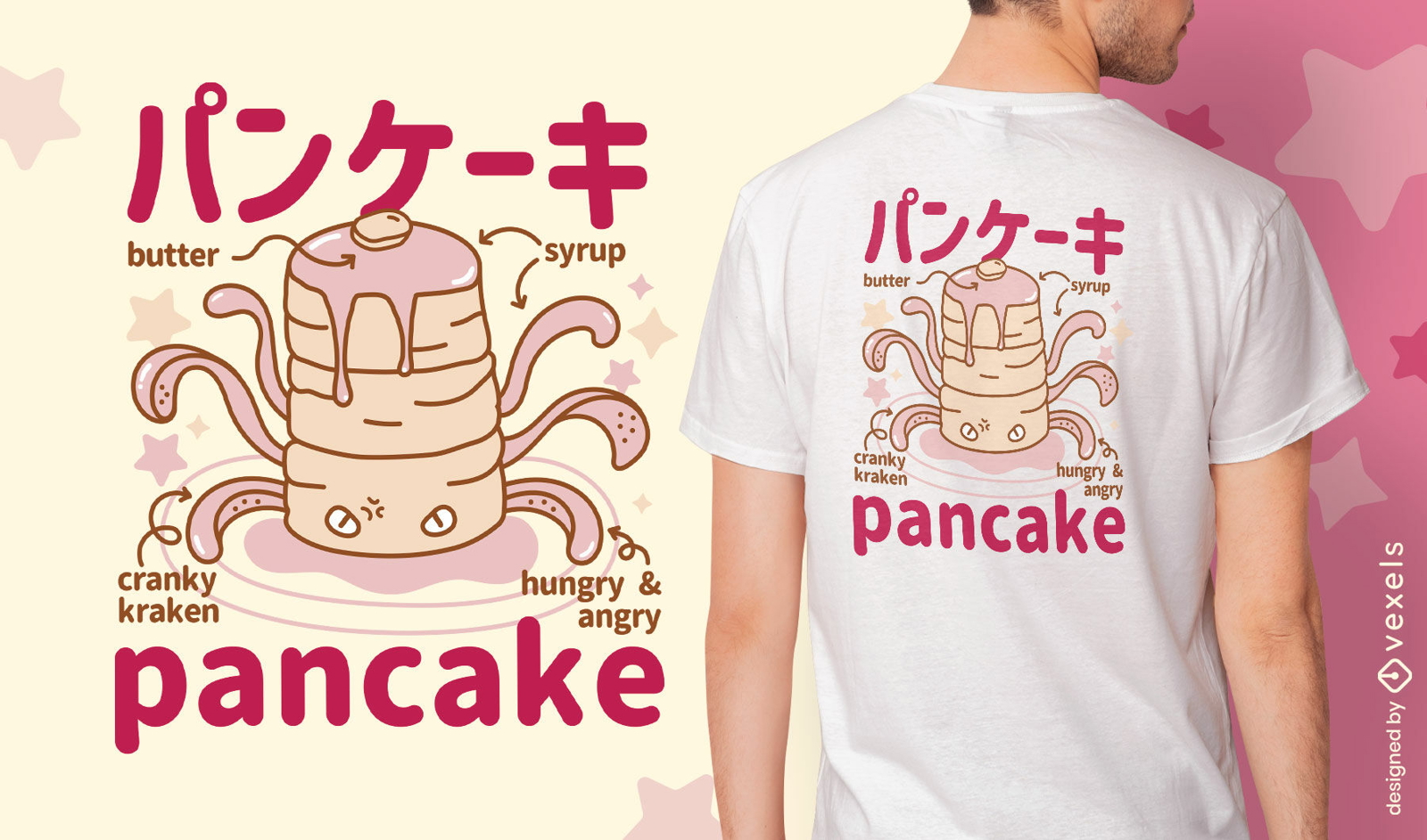 Design de camisetas japonesas com panquecas fofinhas monstro