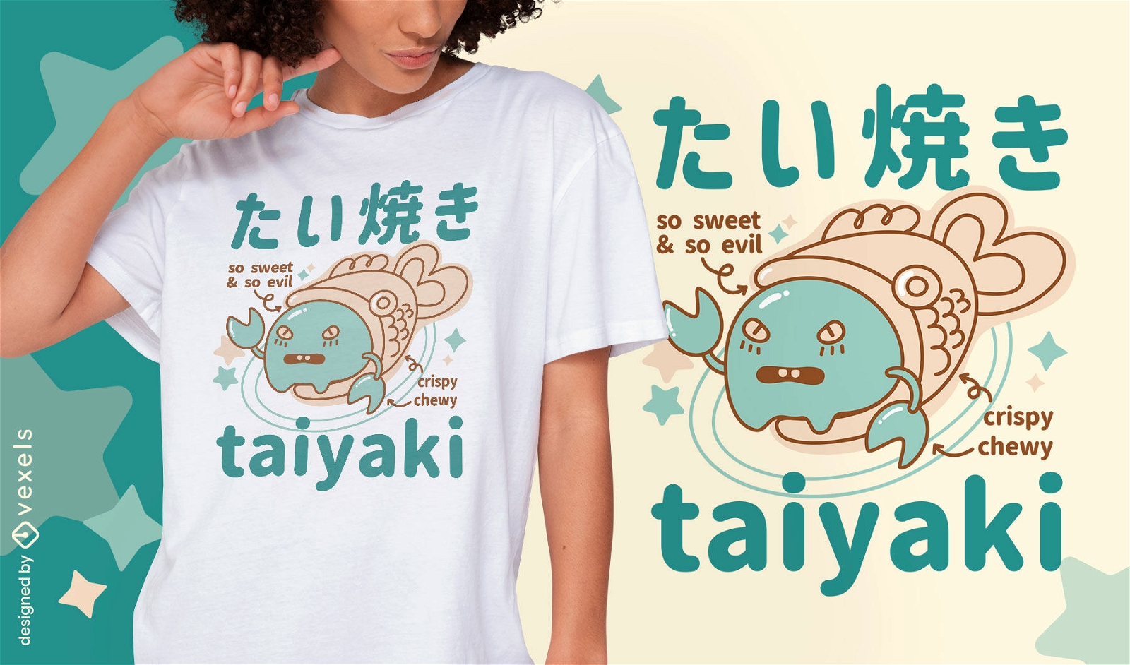 Dise?o de camiseta cool taiyaki food monster