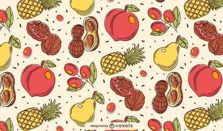 Diseño de patrón de alimentos de frutas y nueces.