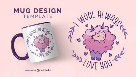 Plantilla de taza de cita de amor de animal de oveja
