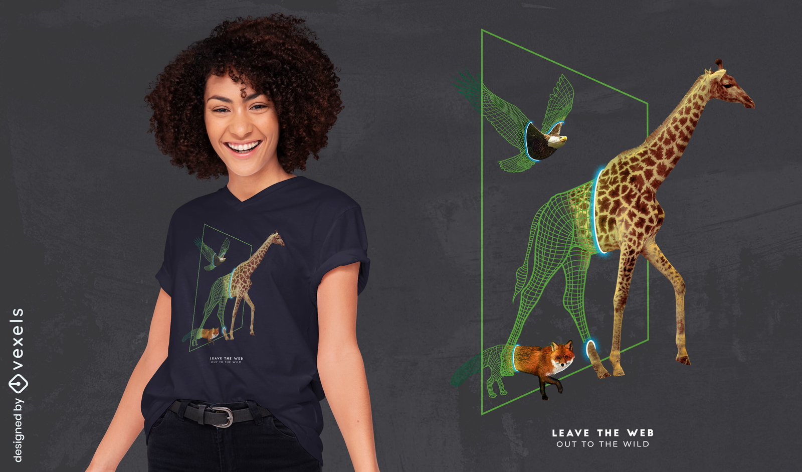 Wild animals walk through portal t-shirt psd