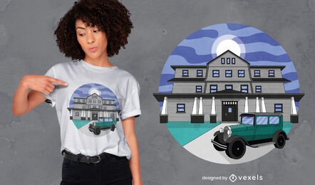 Diseño de camiseta de edificio de mansión.
