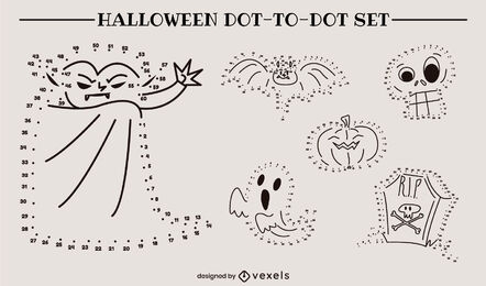 Conjunto de ilustraciones de punto a punto de Halloween espeluznante