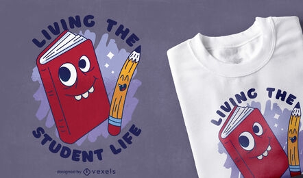 Book and pencil cartoon t-shirt design