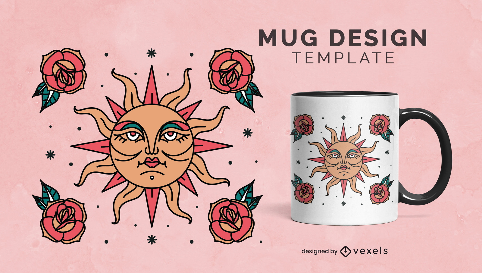 Sun and flowers nature mug template