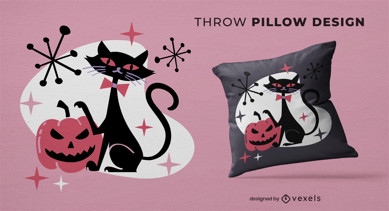 Diseño de almohada de tiro de gato negro halloween