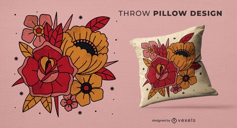Design de travesseiro decorativo de buquê de flores