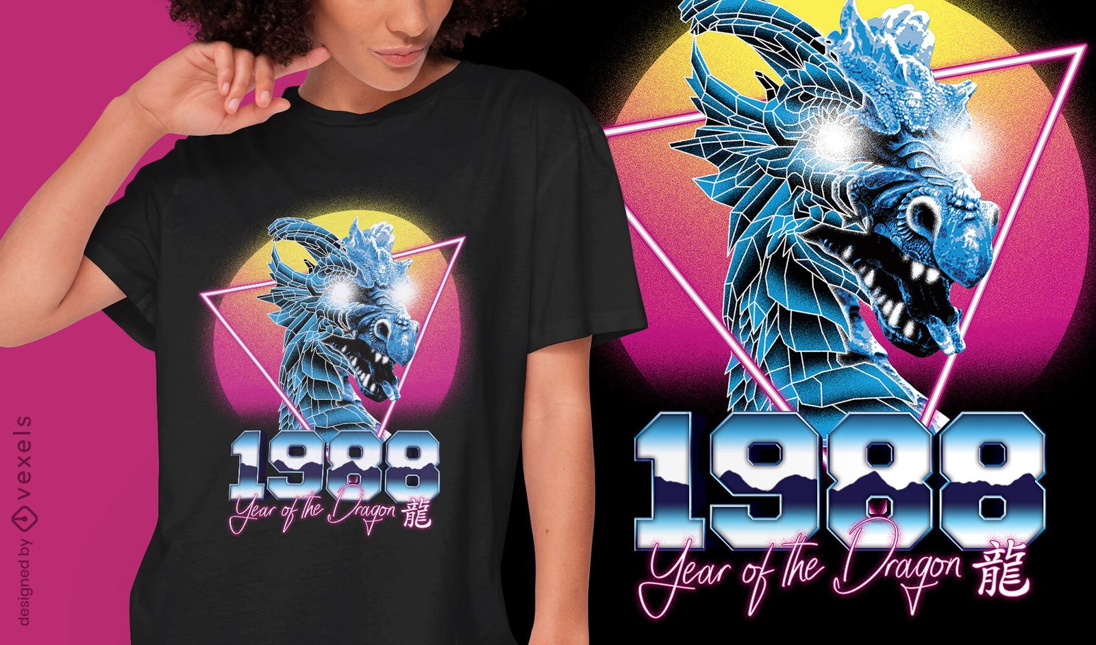 Camiseta del zodiaco dragón chino retrowave psd