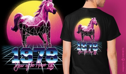 T-shirt do Zodíaco Chinês Cavalo Retrowave PSD