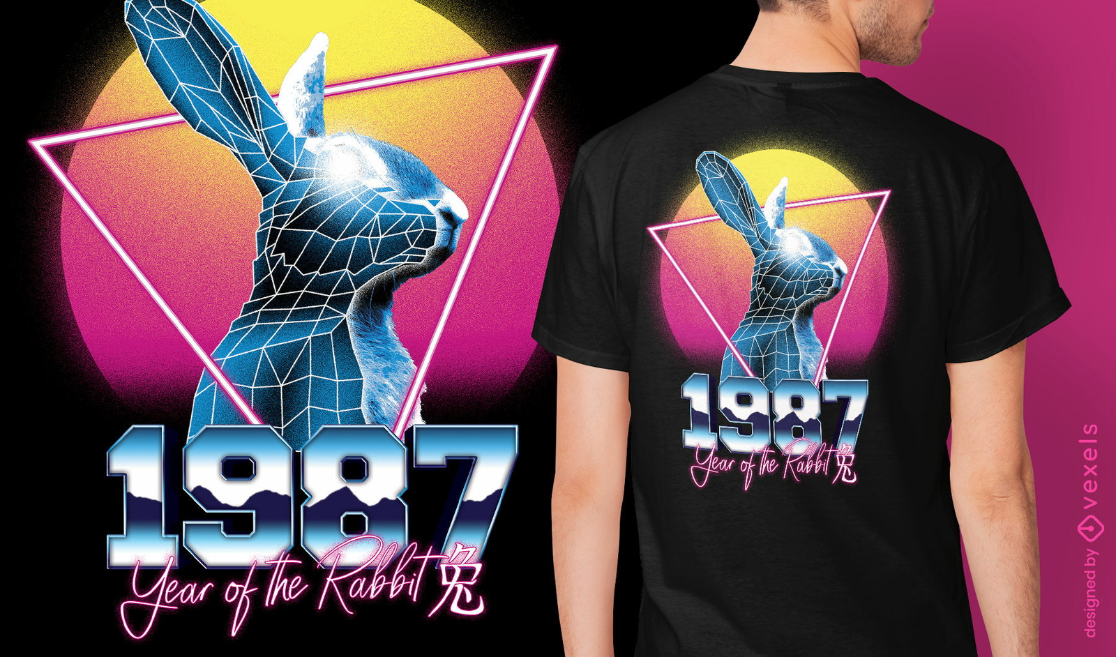 T-shirt do zodíaco chinês retrowave coelho psd