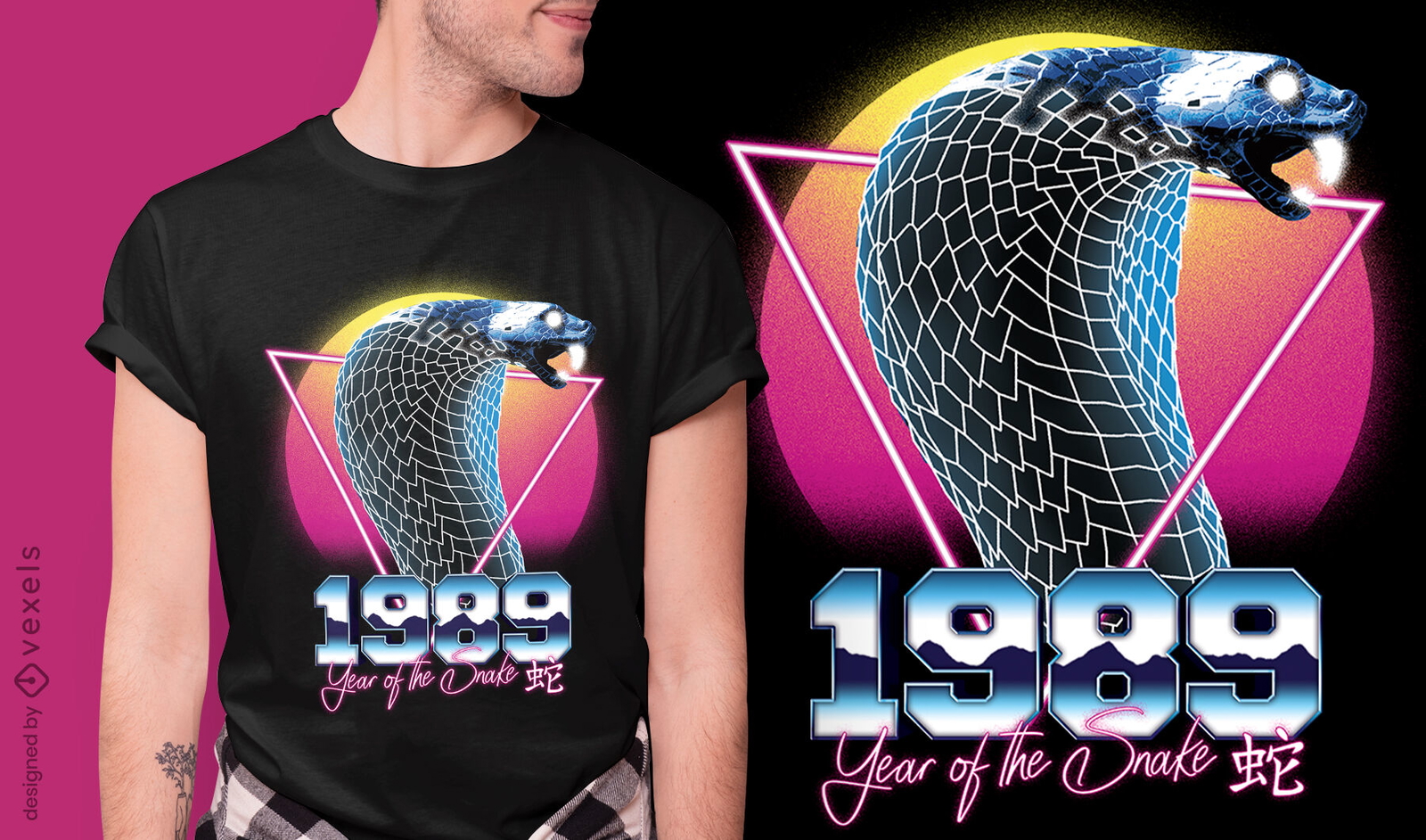 T-shirt do Zodíaco Chinês Cobra retrowave psd